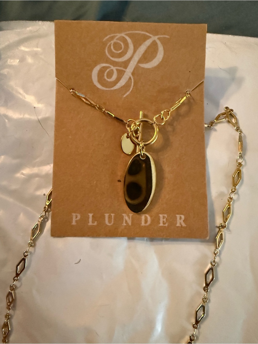 Plunder Gold-Tone Necklace with Brown Tortoiseshell Oval Pendant